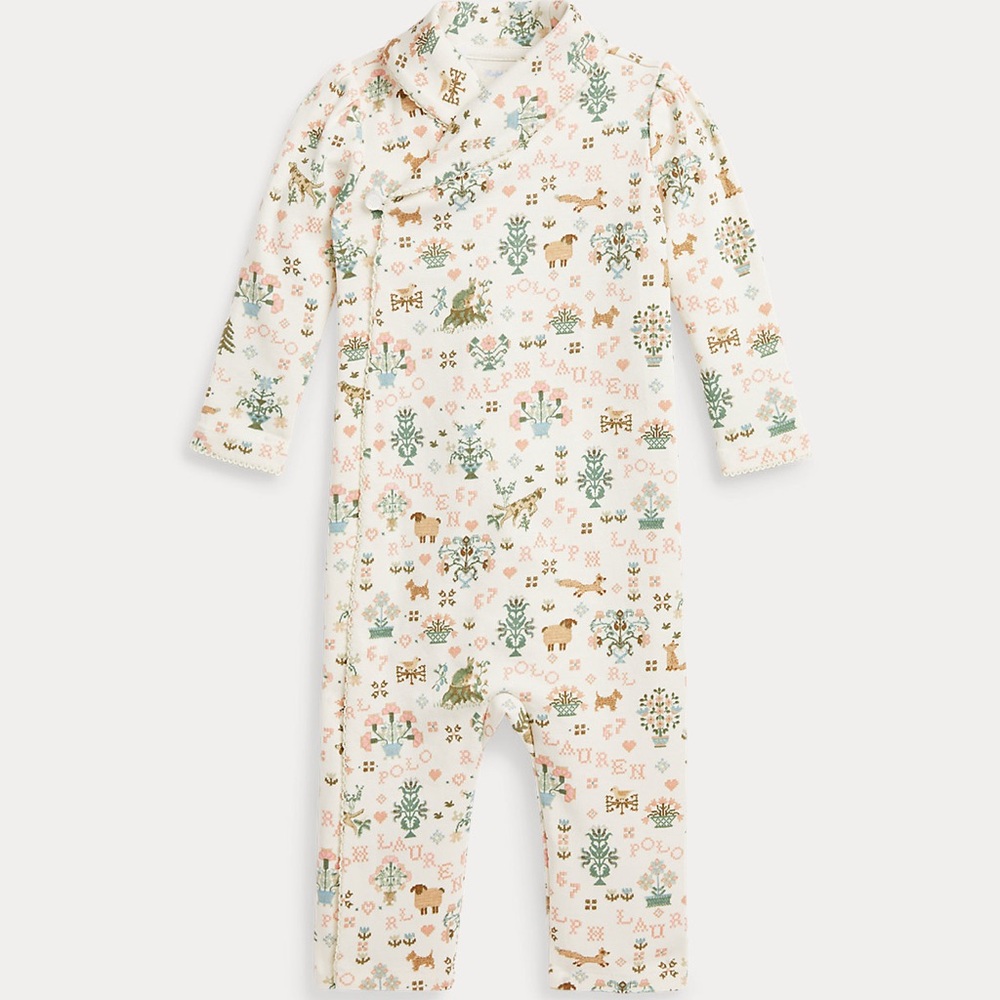 Ralph Lauren Woodlands Print Shawl Collar Romper 3 Month NWT